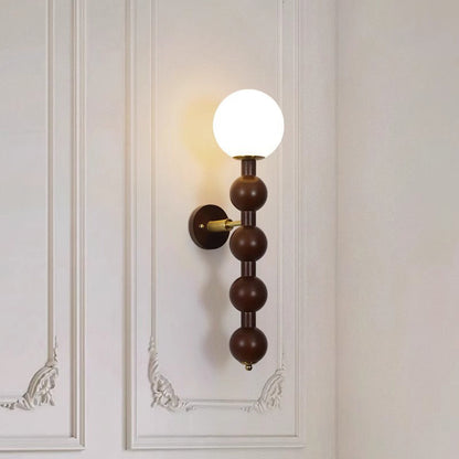 Cylinder Bead Wood Glass Metal 1-Light Wall Sconce Lamp