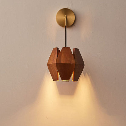 Japanese Round Hardware Wood 1-Light Wall Sconce Lamp