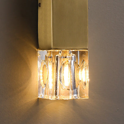 Light Glass Square Column Brass 2-Light Wall Sconce Lamp