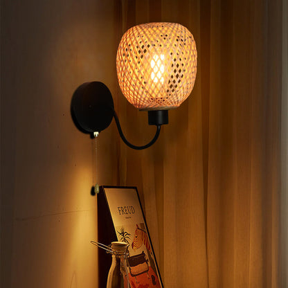 Chinese Iron Bamboo Woven Cage 1-Light Wall Sconce Lamp