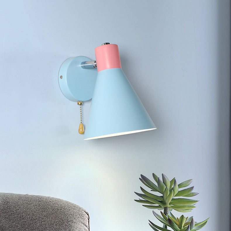 Iron Blue Cone Shade 1-Light Reading Wall Sconce Lamp