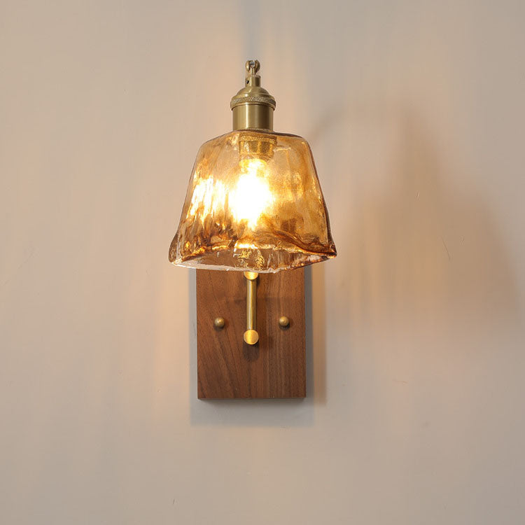 Deco Glass Bell Shade Brass Frame 1-Light Wall Sconce Lamp
