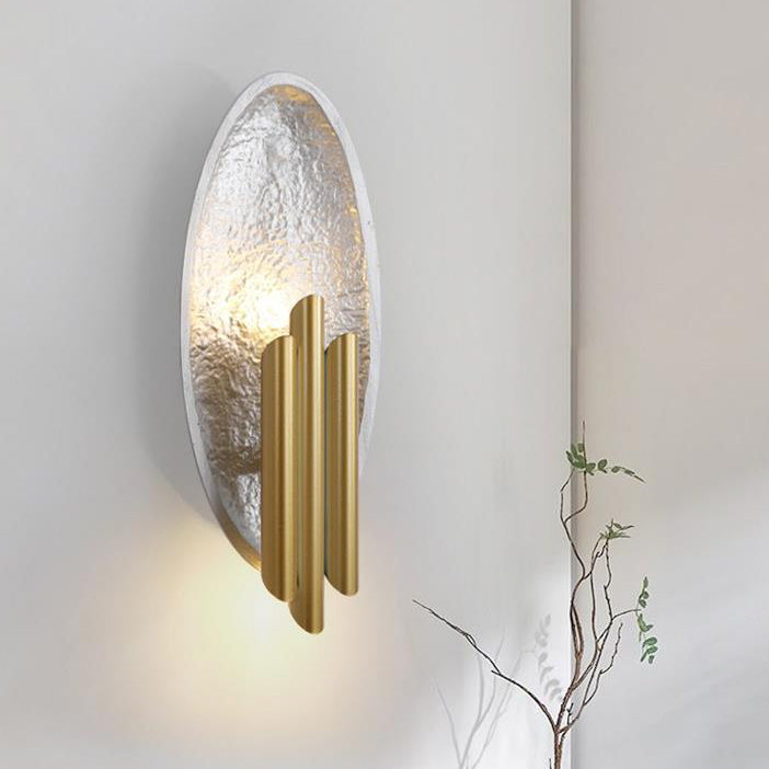 Oval Gold Foil Texture Metal Tube 2-Light Wall Sconce Lamp