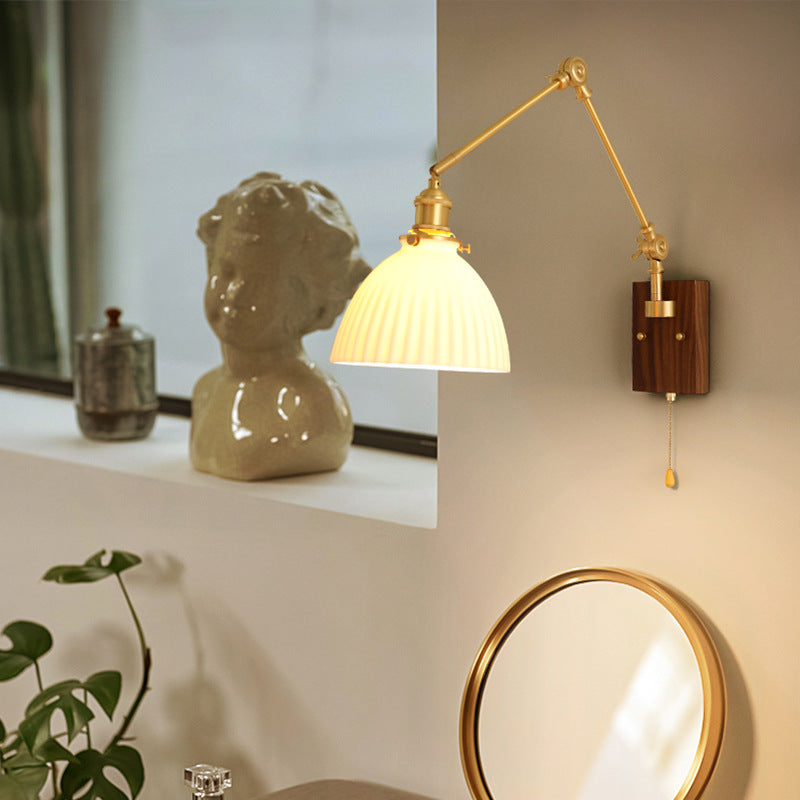 Japanese Ceramic Glass Round Shade 1-Light Wall Sconce Lamp