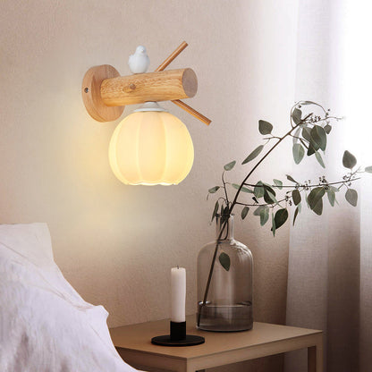 Minimalist Pumpkin Bird Wood PE 1-Light Wall Sconce Lamp