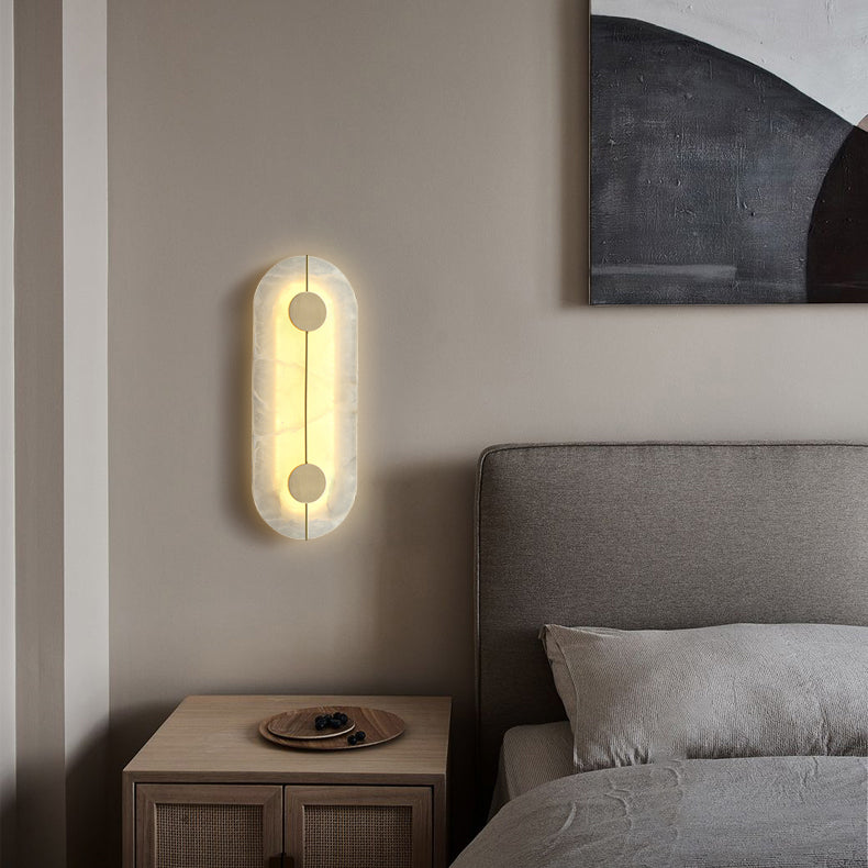 Traditional Copper Marble Oval Shade LED Wall Sconce Lamp