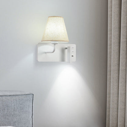 Square Iron Aluminum Fabric 1-Light LED Wall Sconce Lamp