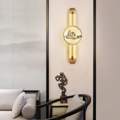 Modern Chinese Copper Long Round LED Wall Sconce Lamp