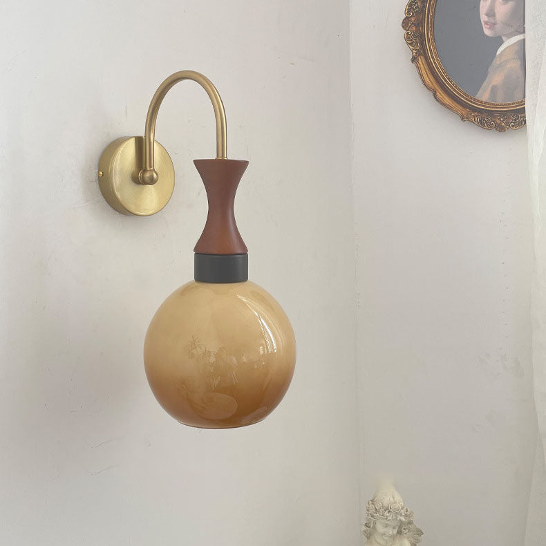 European Round Head Iron Glass 1-Light Wall Sconce Lamp