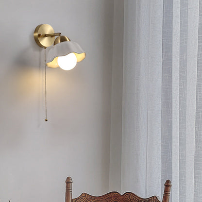 Floral Copper Ceramic Pull Cord 1-Light Wall Sconce Lamp