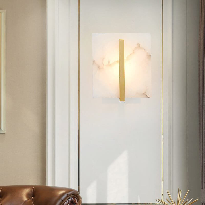 Chinese Marble Copper Square 1-Light Wall Sconce Lamp