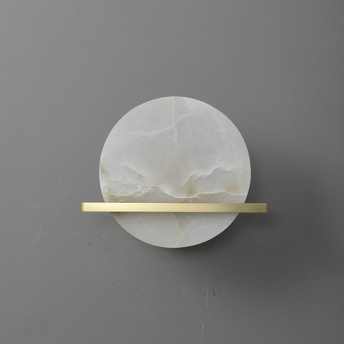 Round Disc Round Marble Copper 1-Light Wall Sconce Lamp