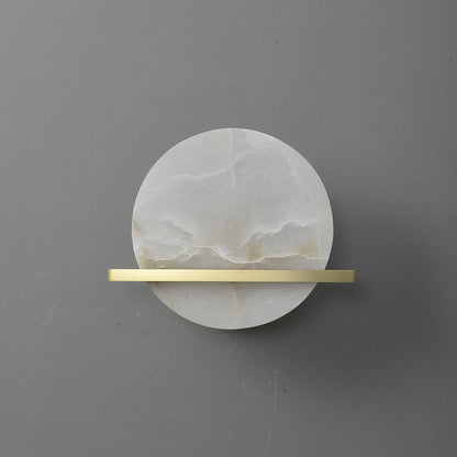 Round Disc Round Marble Copper 1-Light Wall Sconce Lamp