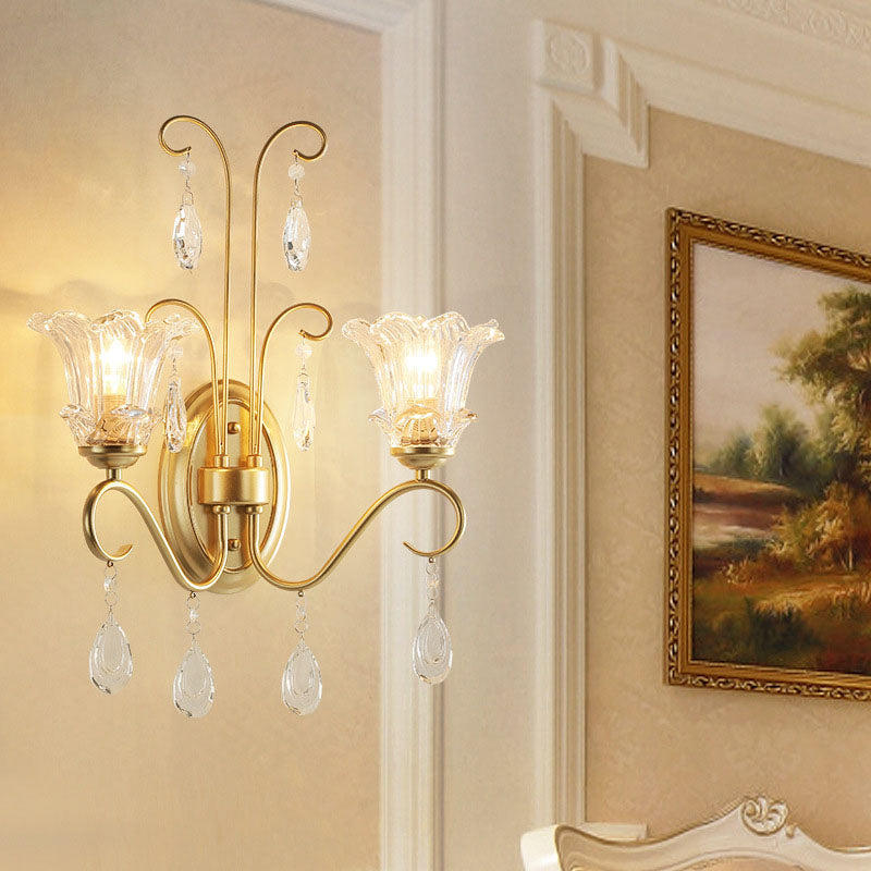 Traditional French Crystal Branch 2-Light Wall Sconce Lamp