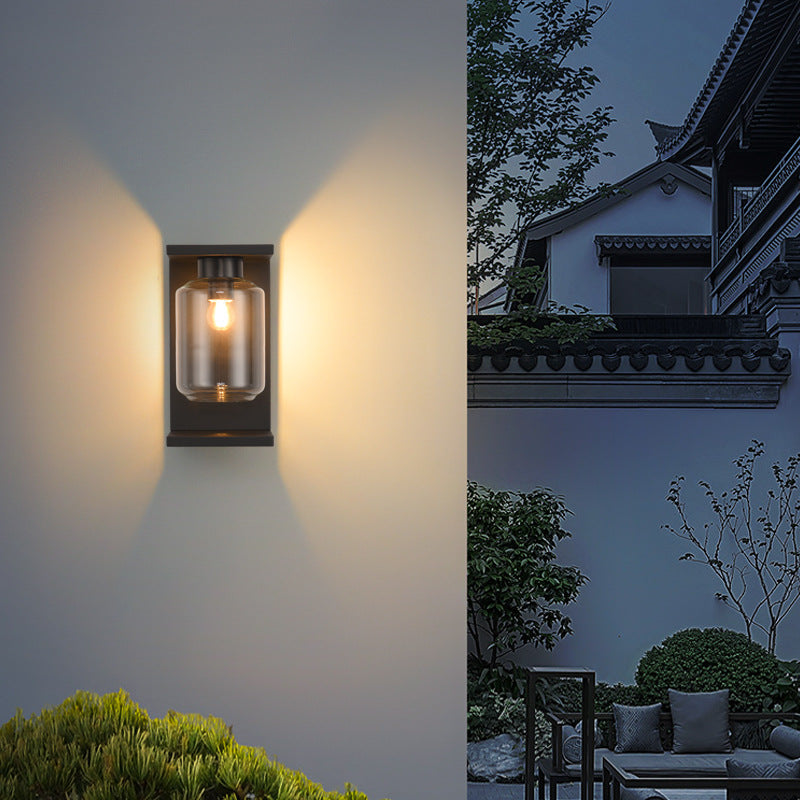 Waterproof Steel Cylinder Glass 1-Light Wall Sconce Lamp