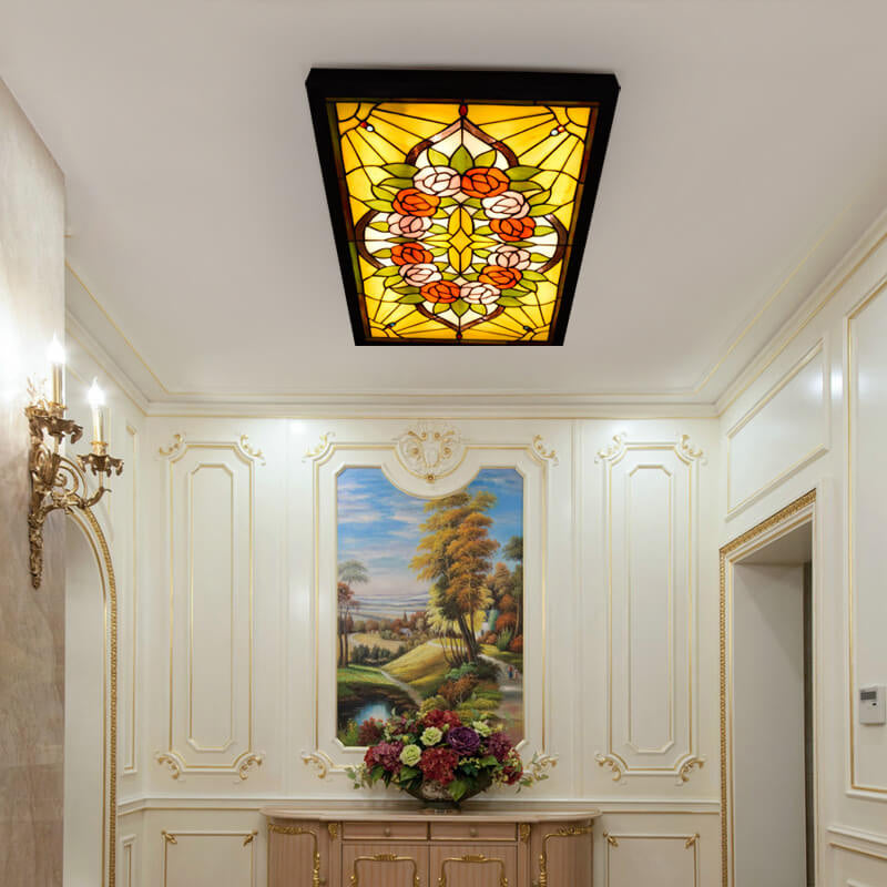 Tiffany Rose Pattern Mural Design LED Wall Sconce Lamp