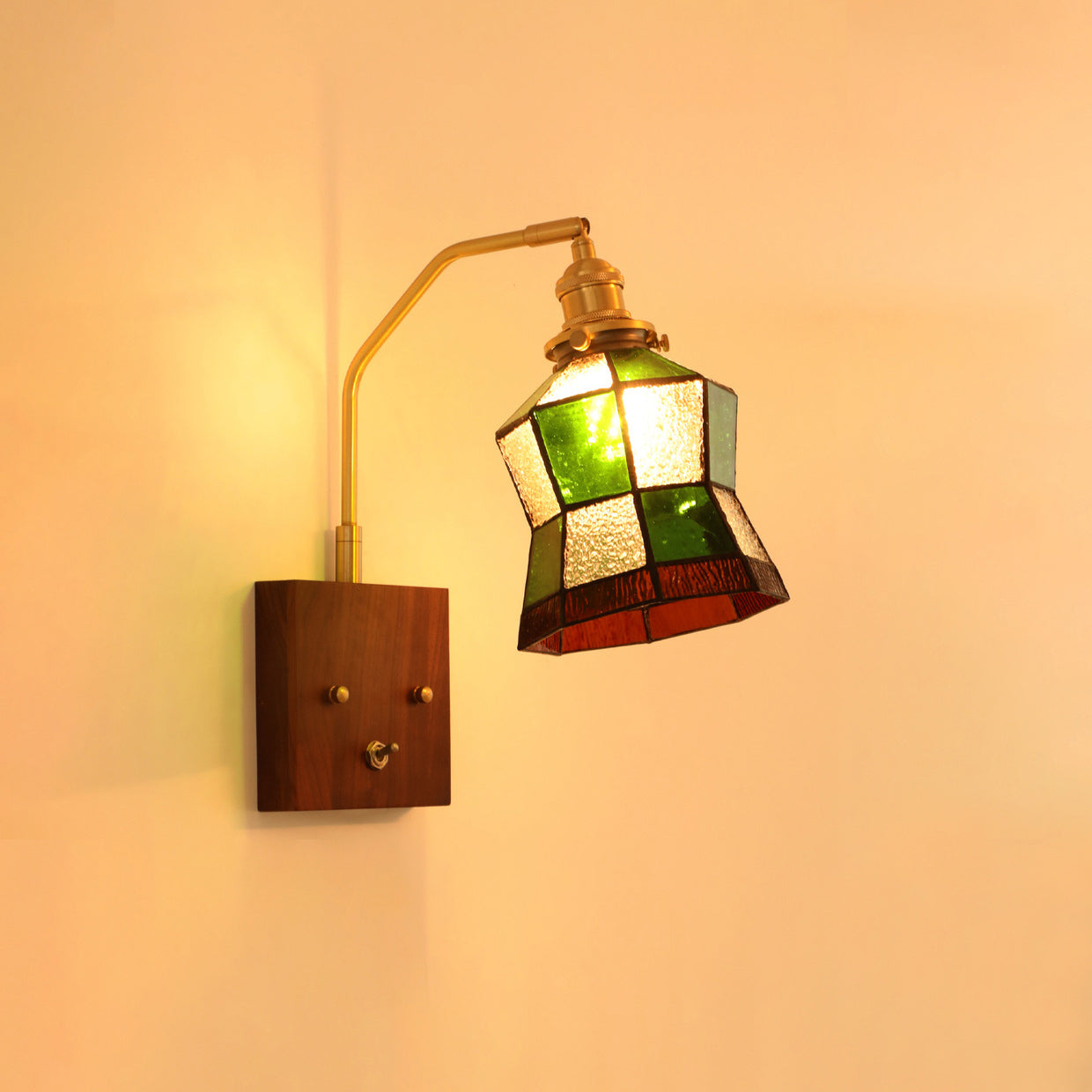 Square Cone All Copper Wood Glass 1-Light Wall Sconce Lamp