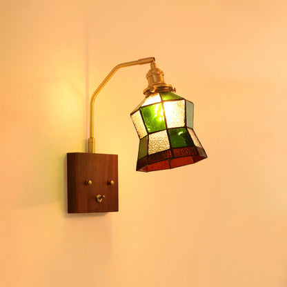 Square Cone All Copper Wood Glass 1-Light Wall Sconce Lamp