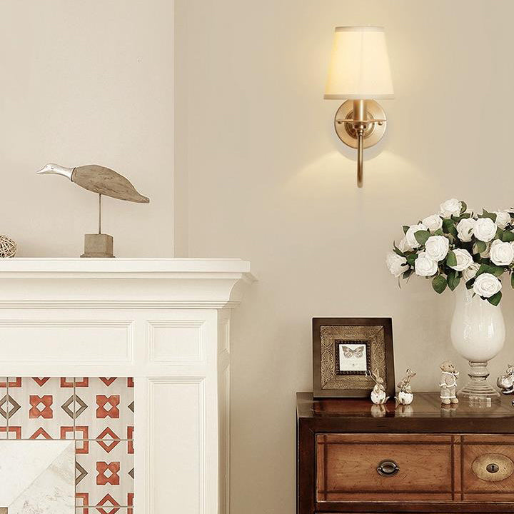 Scandinavian Bent Brass Fabric 1-Light Wall Sconce Lamp