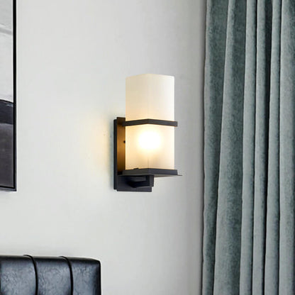 Outdoor Column Frosted Glass Shade 1-Light Wall Sconce Lamp