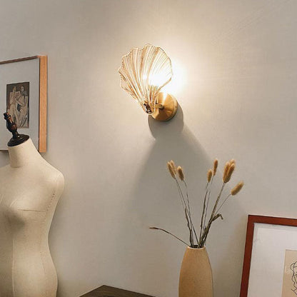 Creative Shell All Copper Glass 1-Light Wall Sconce Lamp