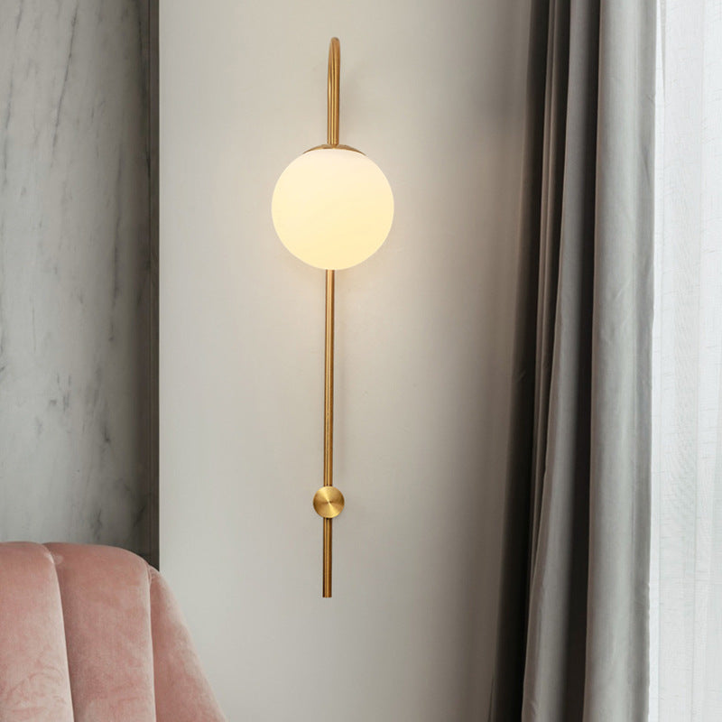 Iron Glass Round Ball Long Pole 1-Light Wall Sconce Lamp