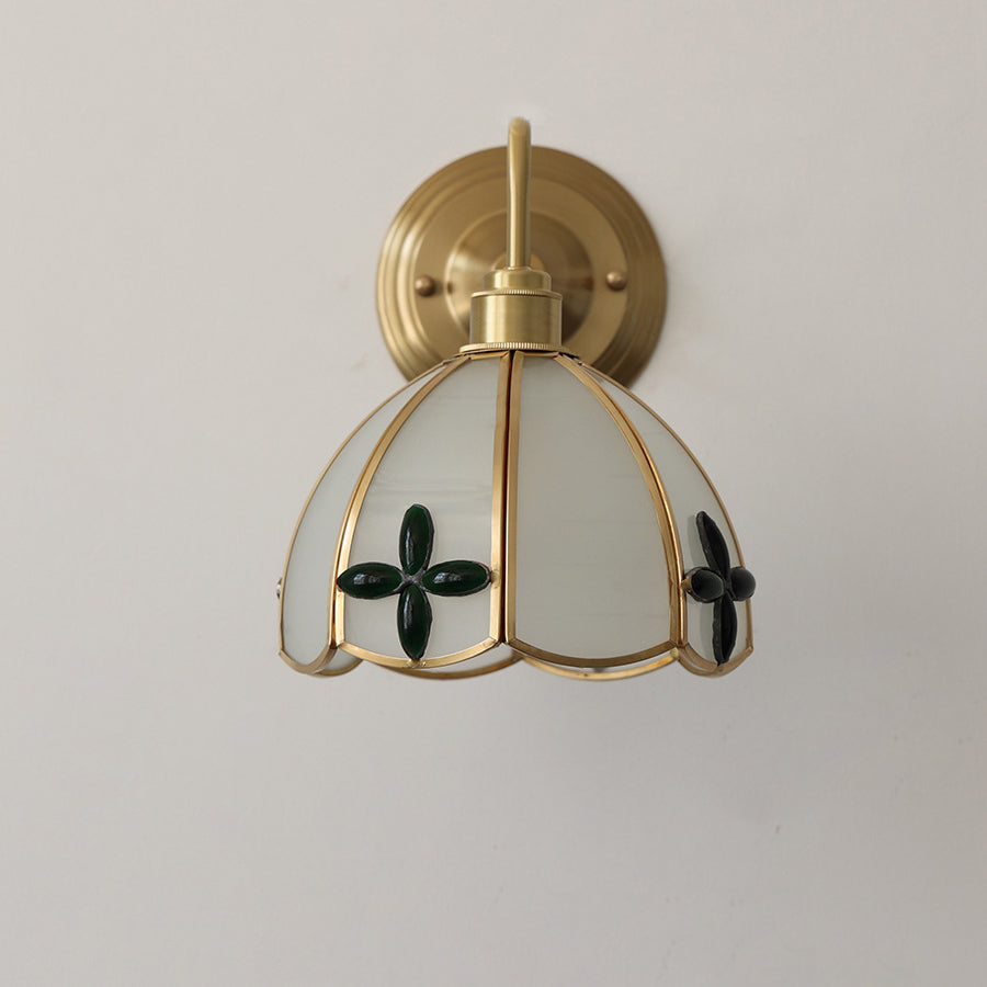 Deco Brass Round Glass Shade 1-Light Wall Sconce Lamp