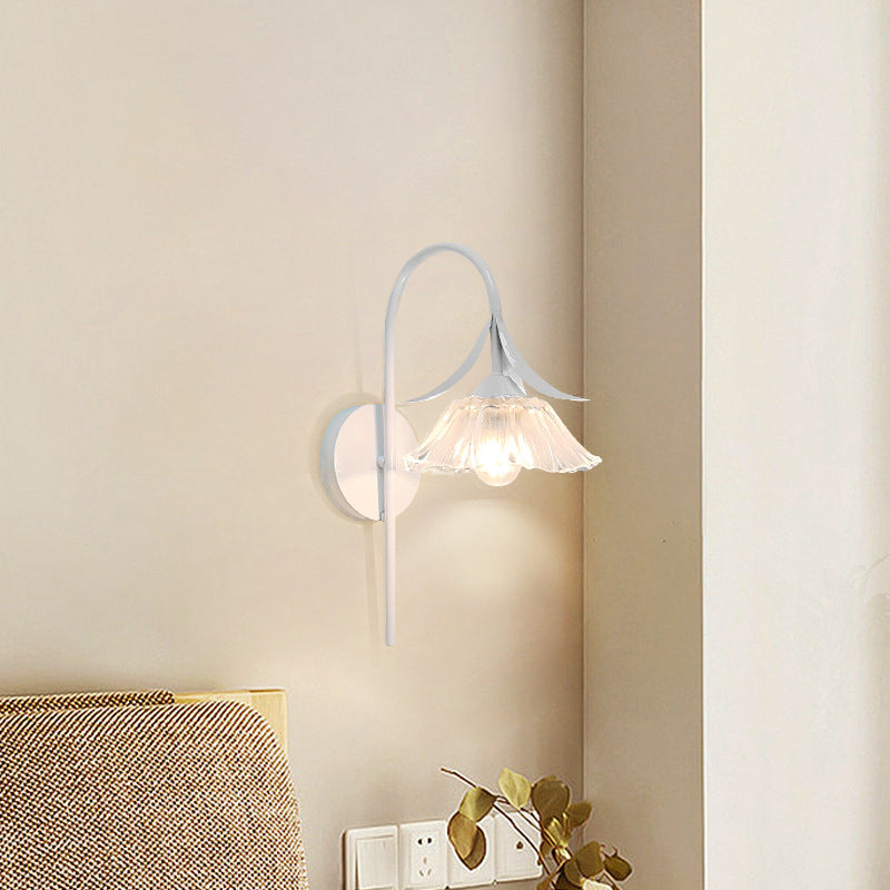 Iron Flower Glass Shade Crystal 1-Light Wall Sconce Lamp