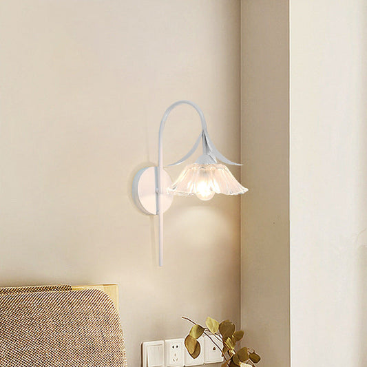 Iron Flower Glass Shade Crystal 1-Light Wall Sconce Lamp