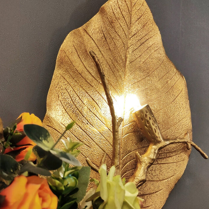 Retro Leaf Full Copper 1-Light Wall Sconce Lamp