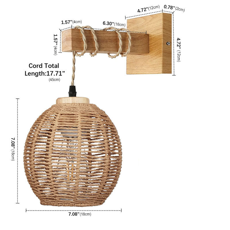 Boho Weaving Cage Wooden Beams 1-Light Wall Sconce Lamp