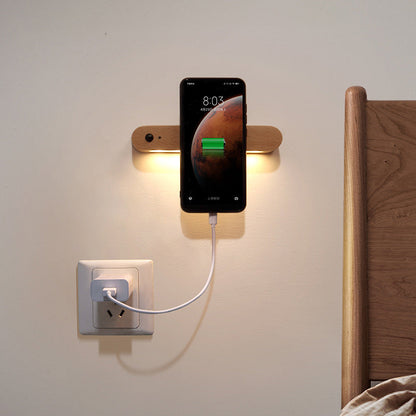 Wood LED USB Human Sensor Night Light Wall Sconce Lamp
