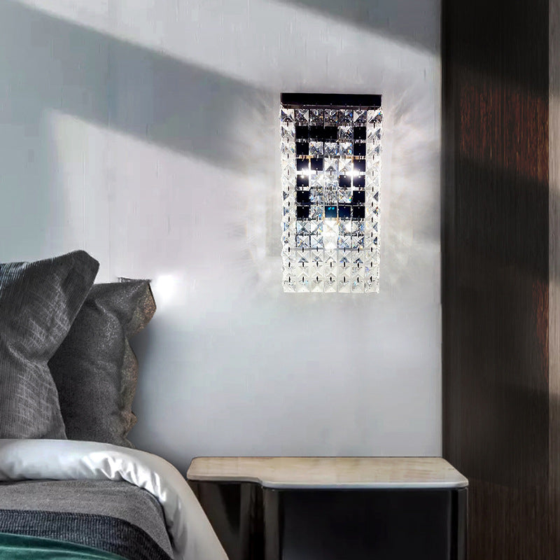 Rectangular Steel Crystal 3-Light Wall Sconce Lamp