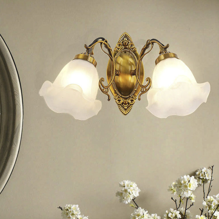 European Iron Glass Flower 2-Light Wall Sconce Lamp