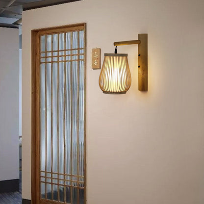 Chinese Weaving Bamboo Cage Shape 1-Light Wall Sconce Lamp