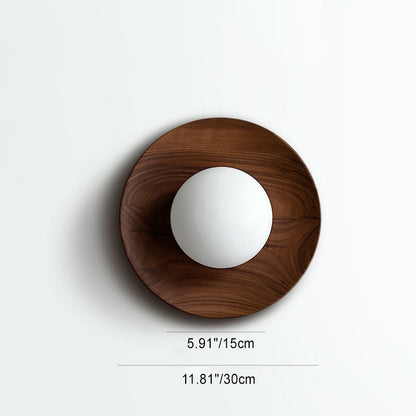 Modern Minimalist Round Glass Wood 1-Light Wall Sconce Lamp