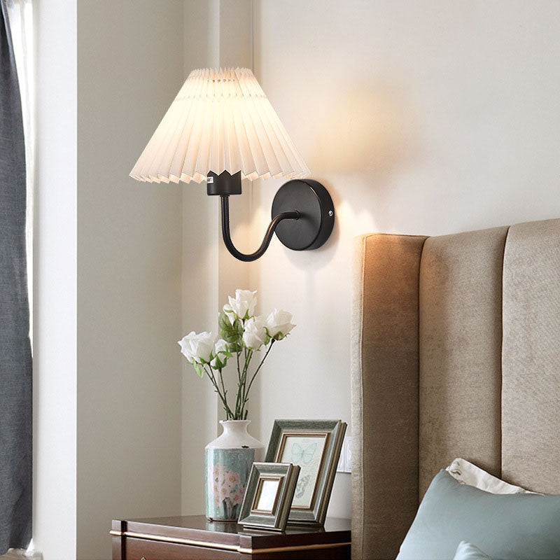 Pleated Disc Base Iron Fabric 1-Light Wall Sconce Lamp