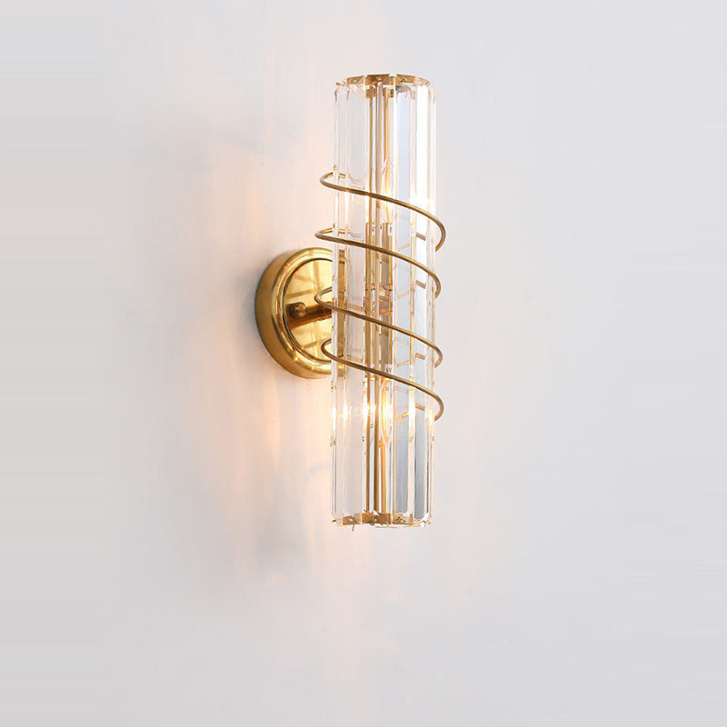 Nordic Iron Crystal Column 2-Light Wall Sconce Lamp