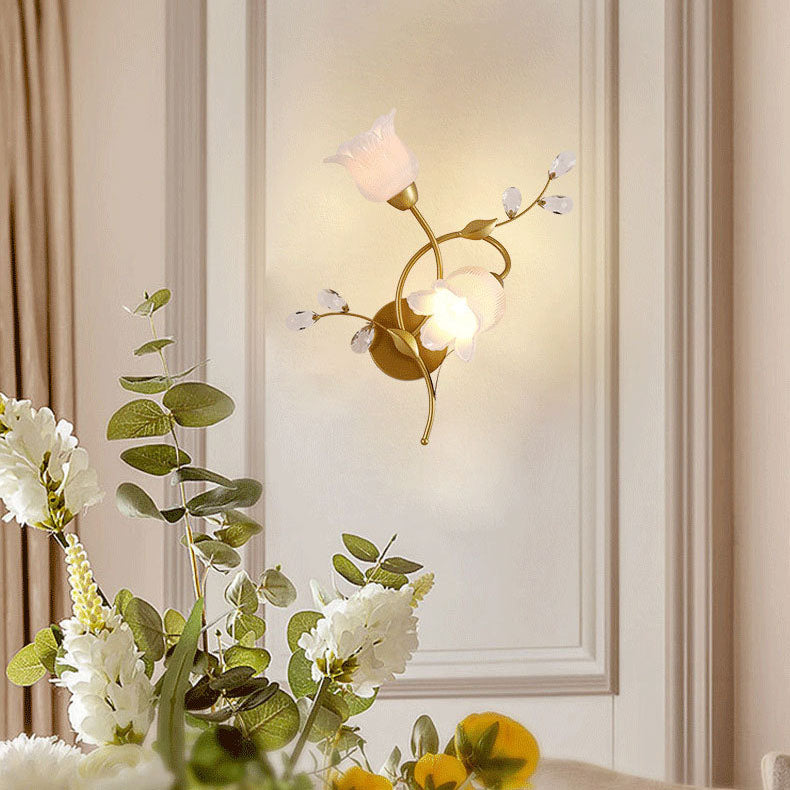 Deco Flower Hardware Glass Crystal 2-Light Wall Sconce Lamp