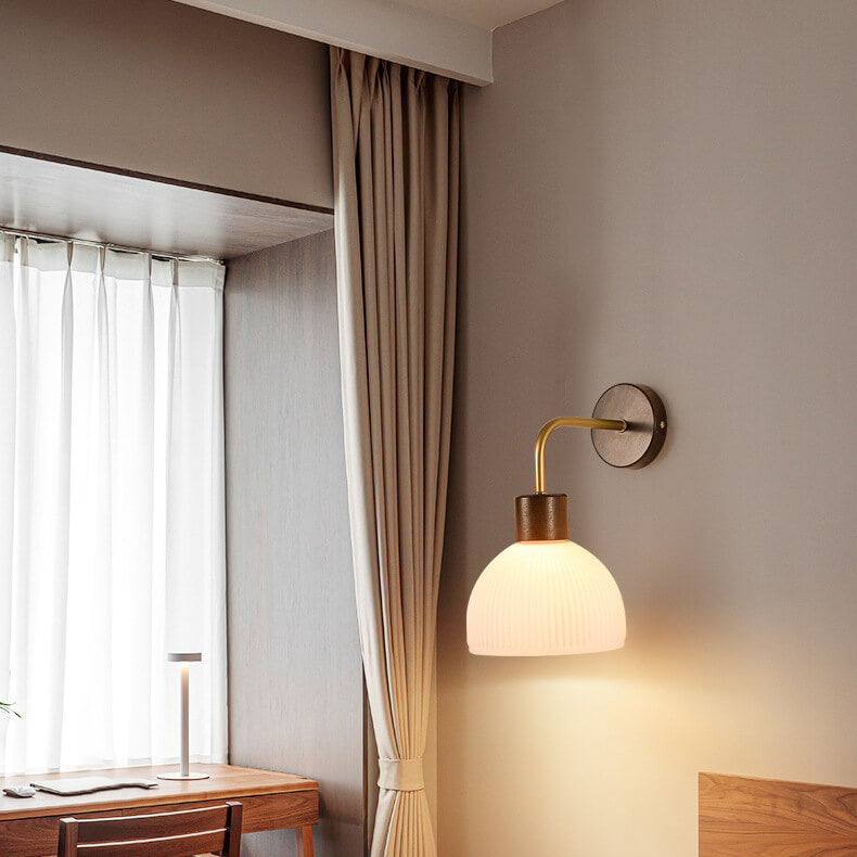Japanese Glass Semicircle Shade 1-Light Wall Sconce Lamp