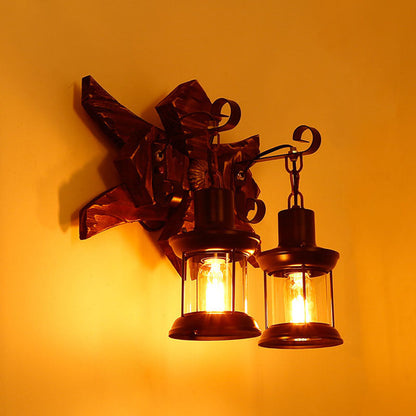 Farmhouse Wood Frame Iron 2-Light Wall Sconce Lamp