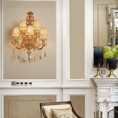 Gold Glass Crystal Hardware 5-Light Wall Sconce Lamp