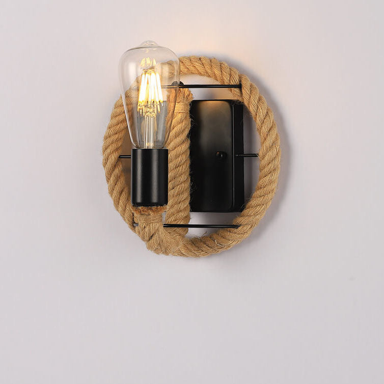 Vintage Twine Iron Round 1/2 Light Wall Sconce Lamp