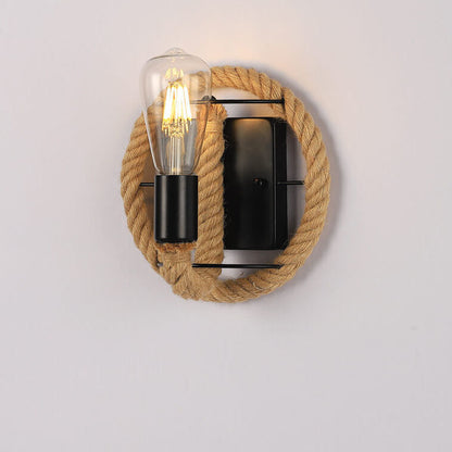 Vintage Twine Iron Round 1/2 Light Wall Sconce Lamp