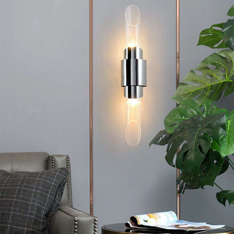 Stainless Steel Glass Column 2-Light Wall Sconce Lamp