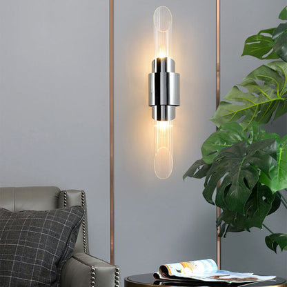 Stainless Steel Glass Column 2-Light Wall Sconce Lamp