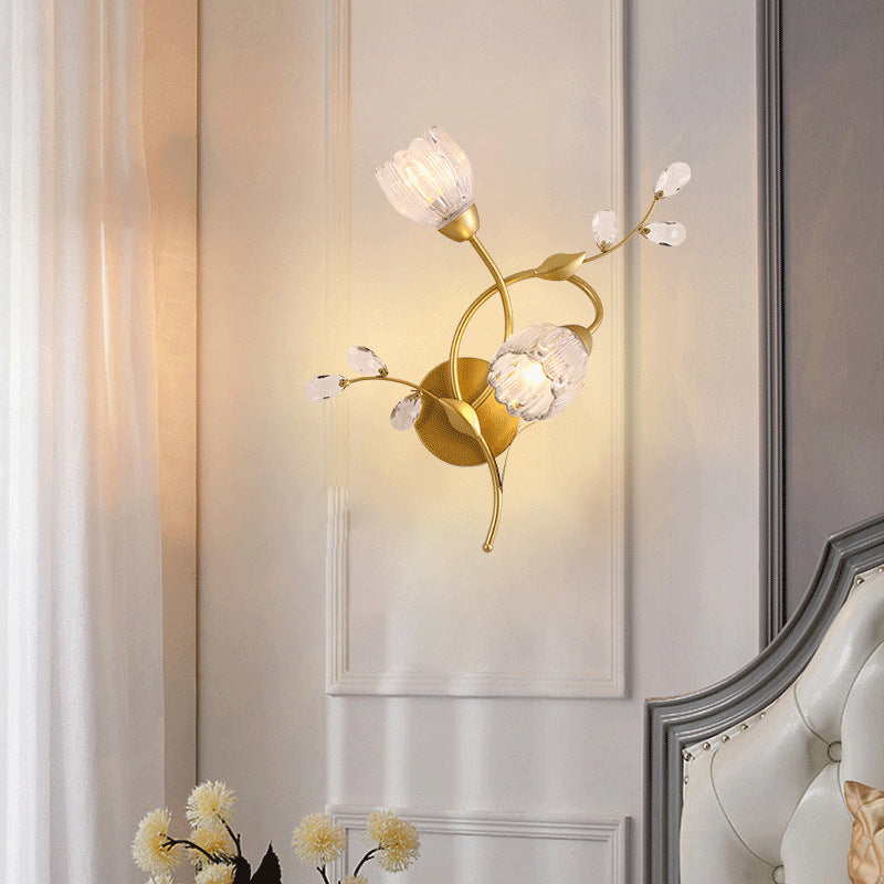 Deco Flower Hardware Glass Crystal 2-Light Wall Sconce Lamp