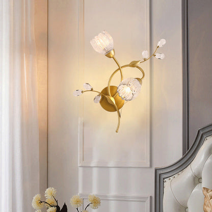 Deco Flower Hardware Glass Crystal 2-Light Wall Sconce Lamp