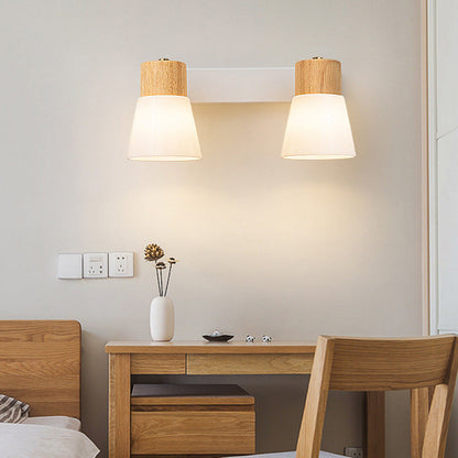 Rubberwood Glass Cone Rotatable 1/2 Light Wall Sconce Lamp