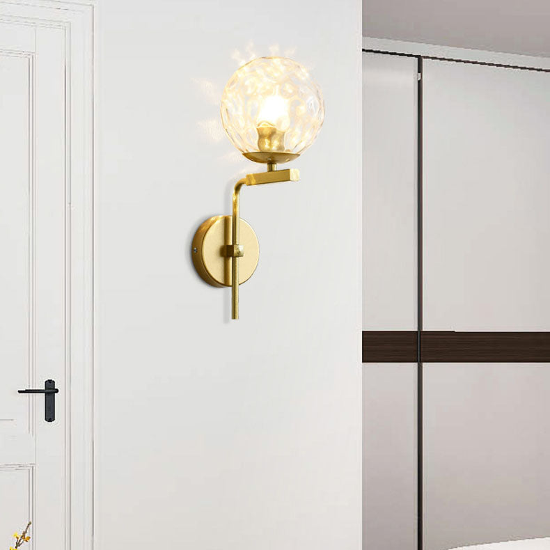 Round Glass Iron Right Angle Arm 1-Light Wall Sconce Lamp